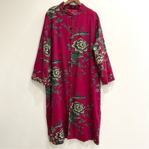 Online New Elegance pink green floral cotton/linen blend kimono trench coat 5X